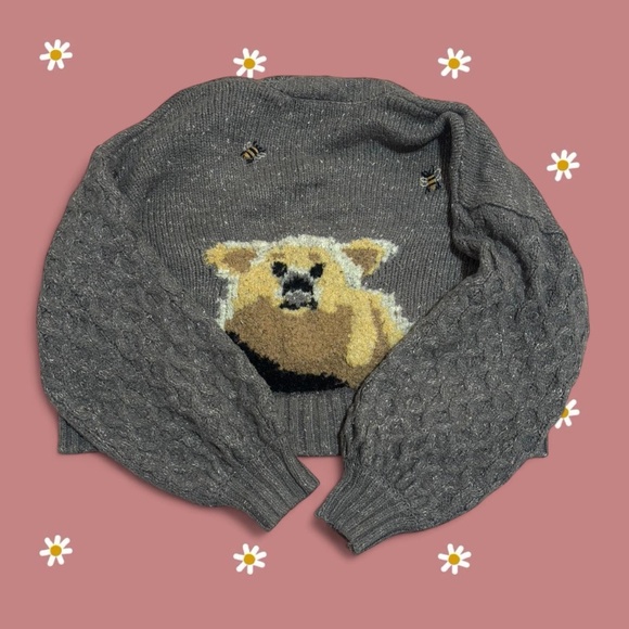 Anthropologie Women's Grey and Brown Bear Cardigan - Picture 2 of 4